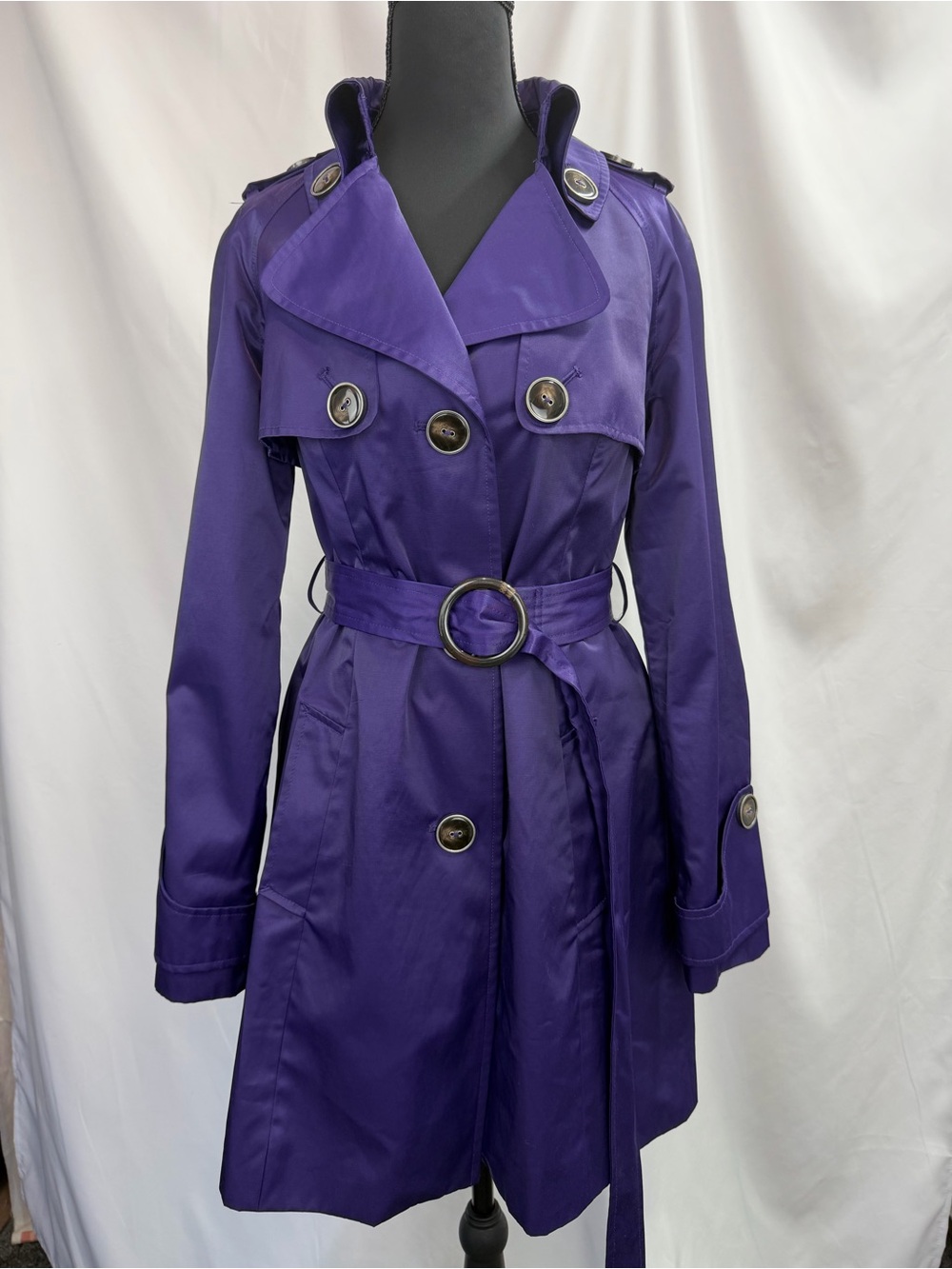 Green with Envy Vibrant Purple double breasted Trench Coat with Ring Belt size M